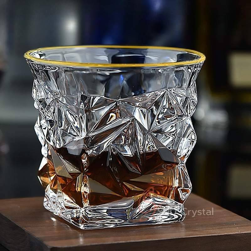 Rim Gilded Faceted Crystal Whiskey Glass