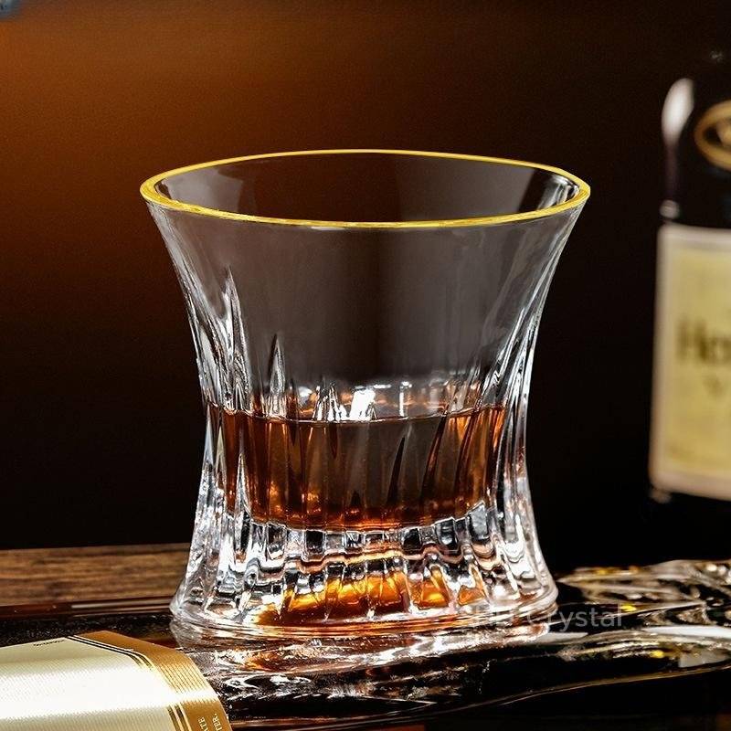 Rim Gilded Radial Cut Crystal Whiskey Glass