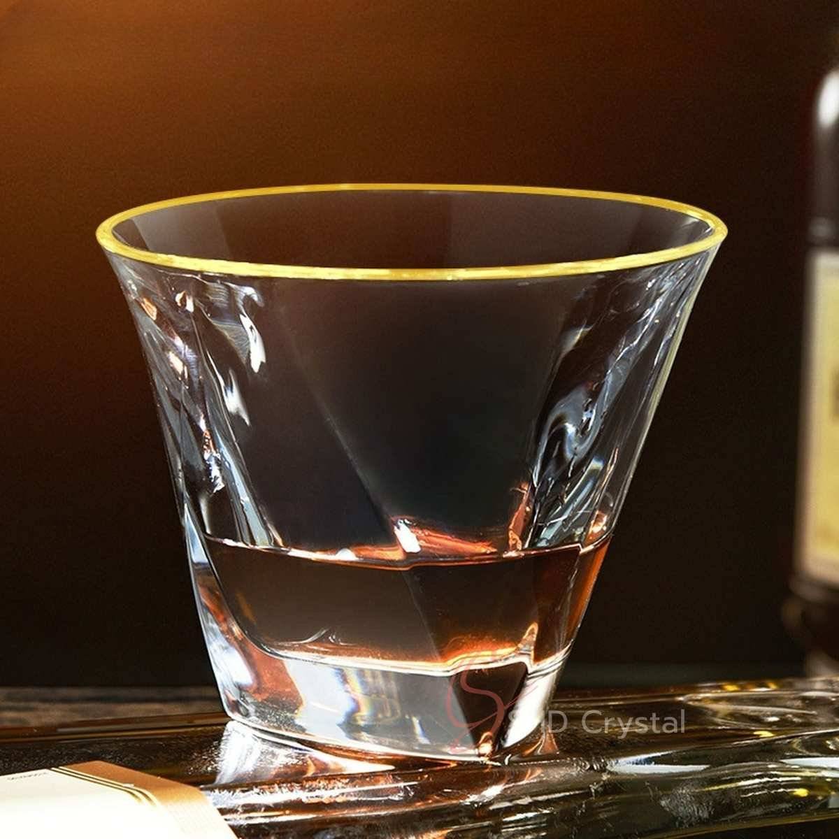 Rim Gilded Minimal Faceted Crystal Whiskey Glass