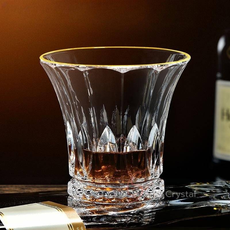 Rim Gilded Flared Radial Crystal Whiskey Glass