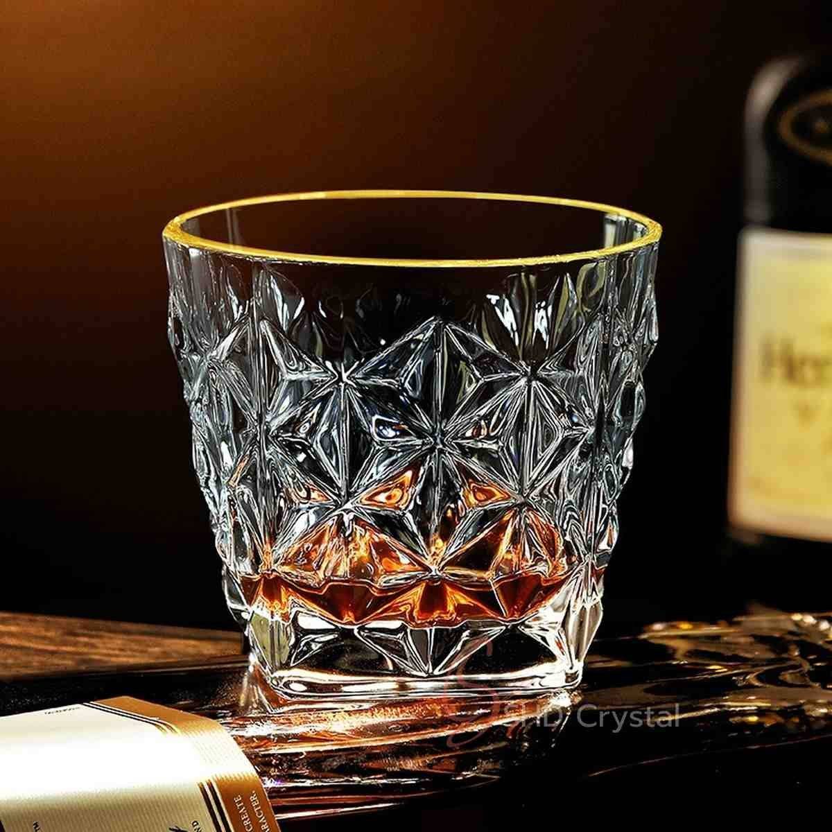 Rim Gilded Geometric Hand-Cut Crystal Whiskey Glass