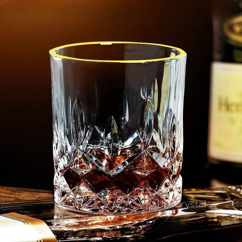 Rim Gilded Base-Cut Crystal Whiskey Glass