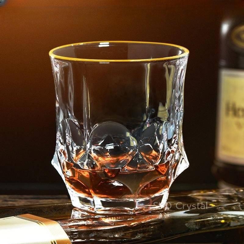 Rim Gilded Optical Base Crystal Whiskey Glass