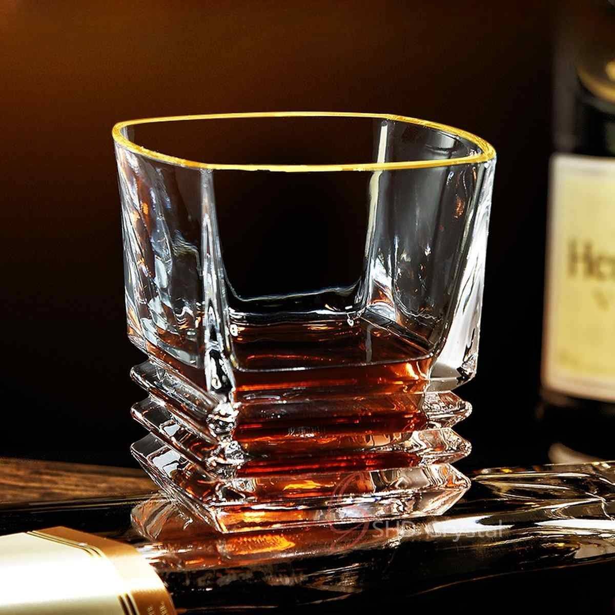 Rim Gilded Layered Base Crystal Whiskey Glass