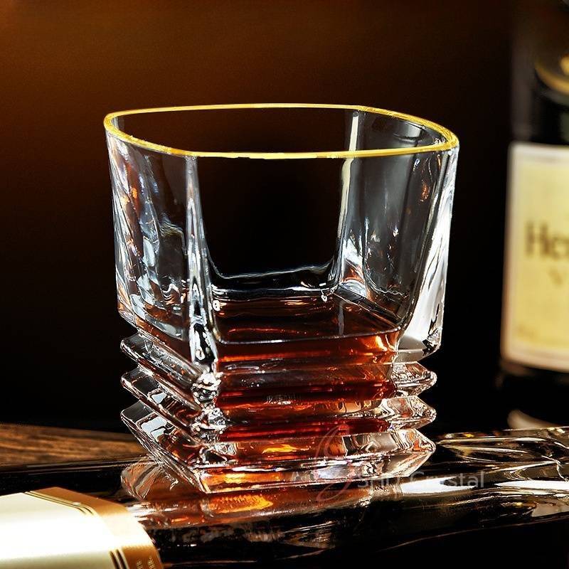 Rim Gilded Layered Base Crystal Whiskey Glass