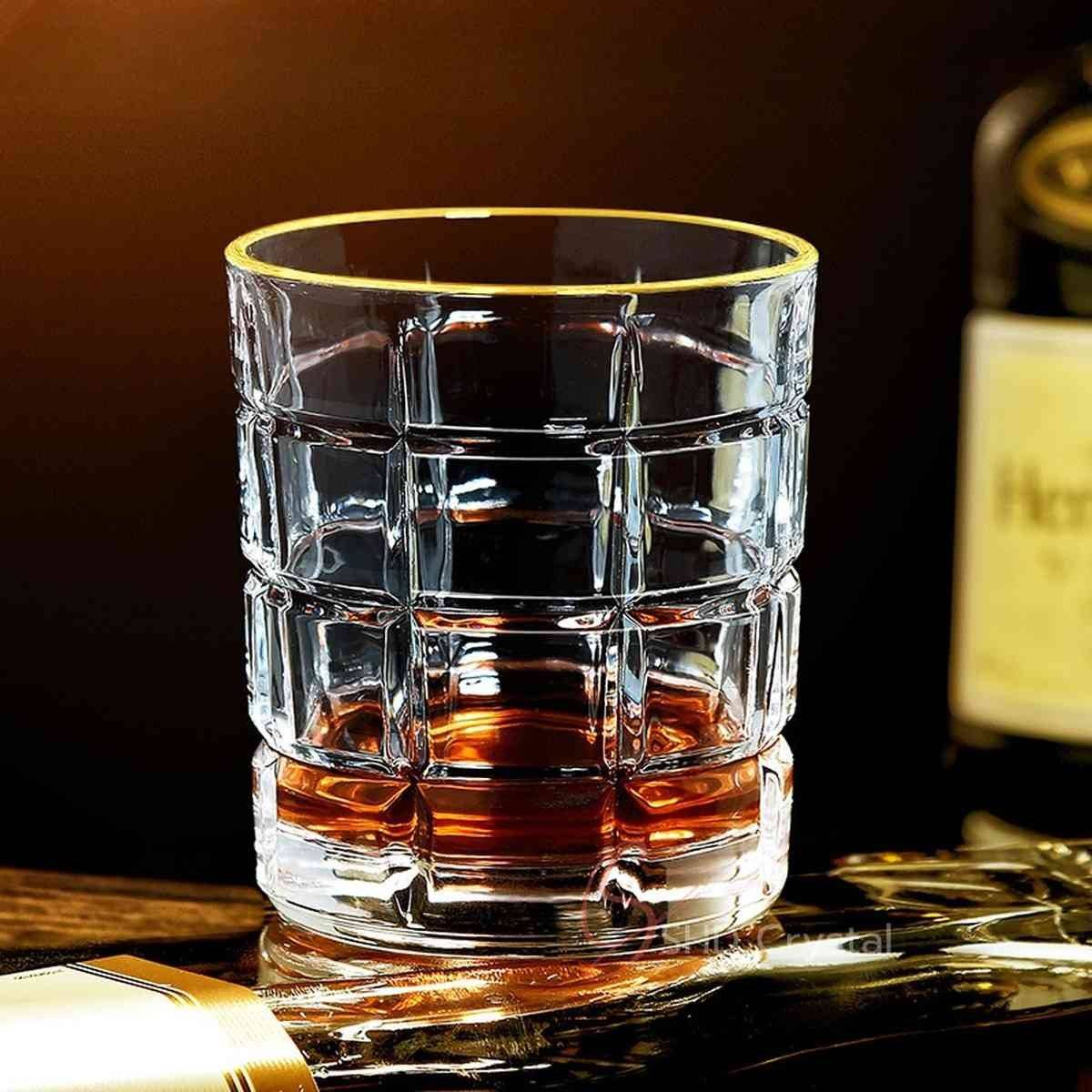 Rim Gilded Grid Structure Crystal Whiskey Glass