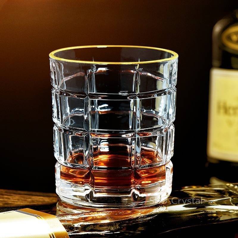 Rim Gilded Grid Structure Crystal Whiskey Glass