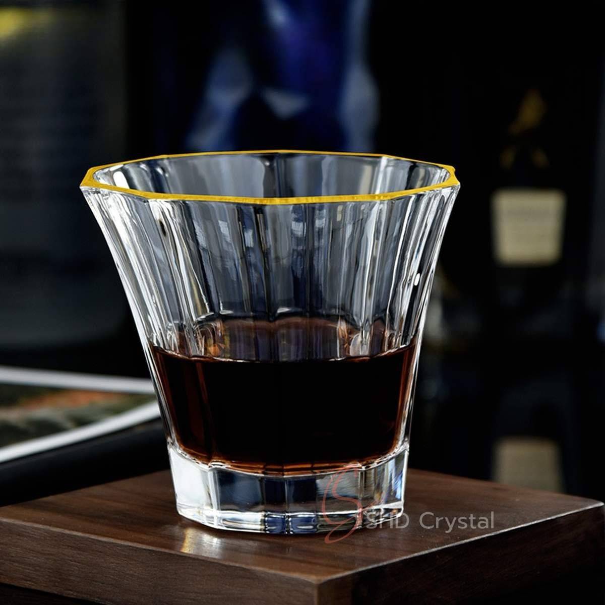 Rim Gilded Faceted Architectural Crystal Whiskey Glass