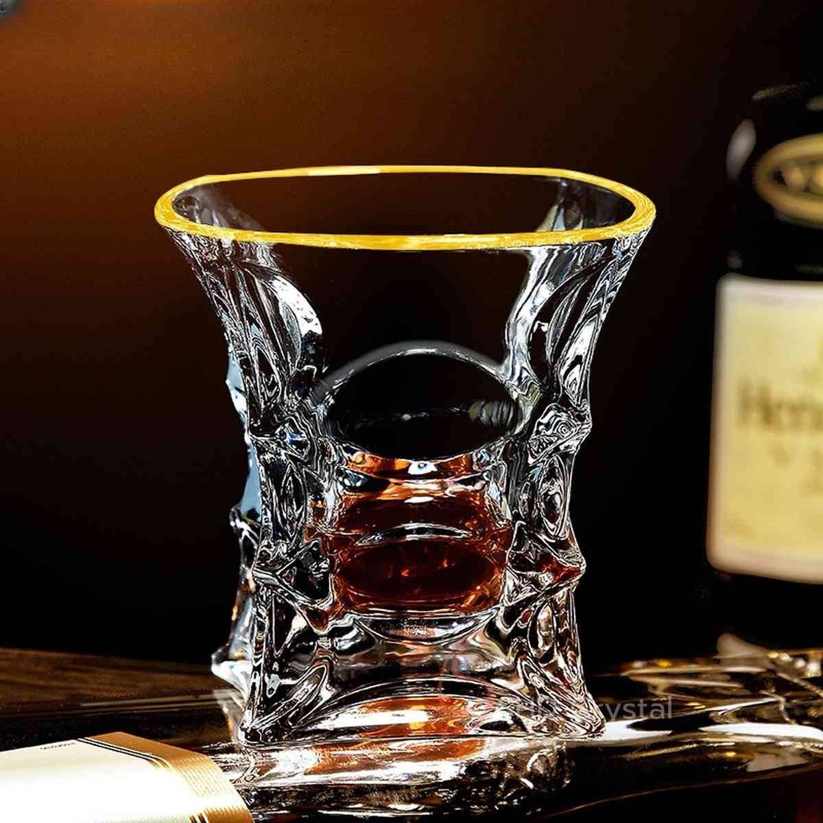 Rim Gilded Concave Sculptural Crystal Whiskey Glass
