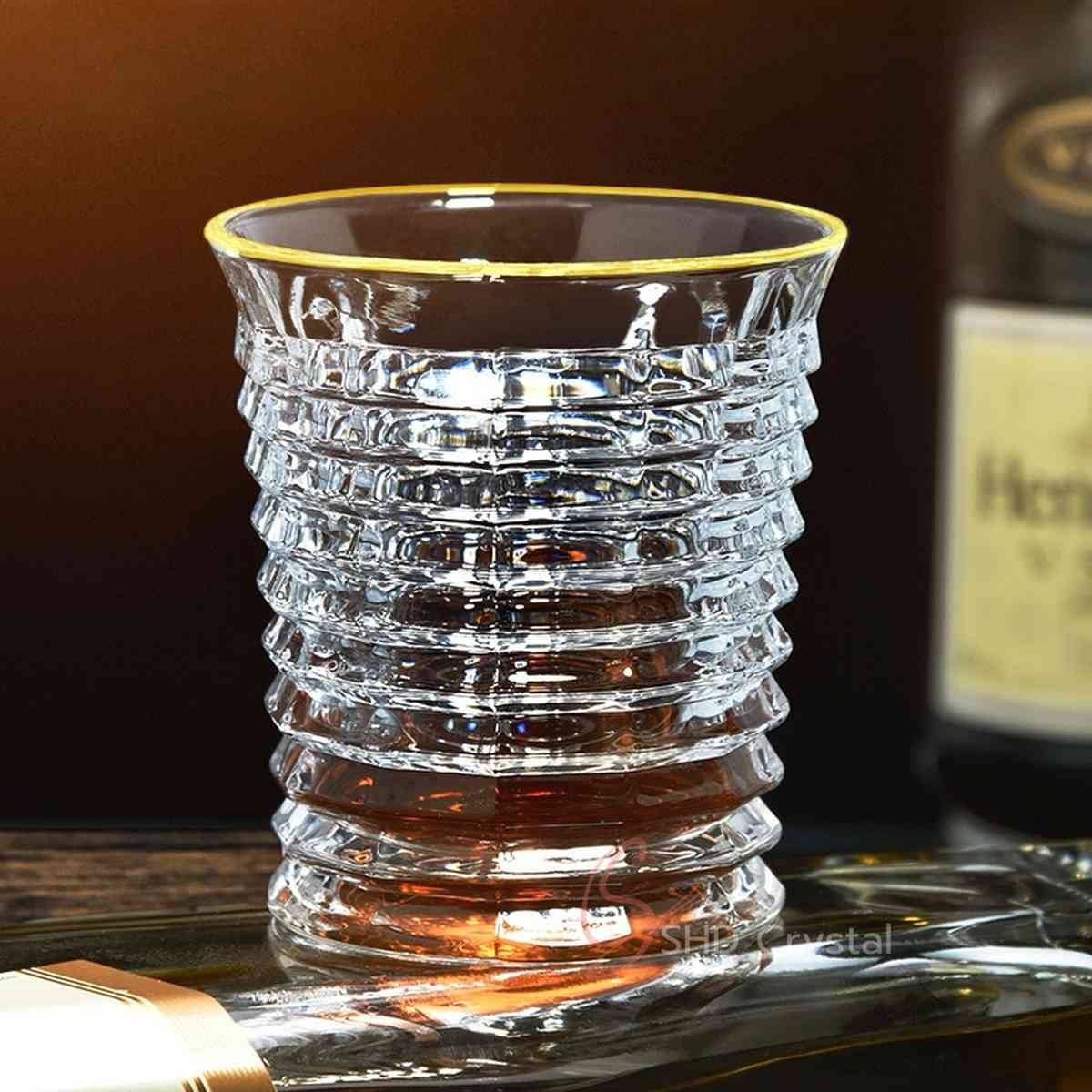 Rim Gilded Layered Ring Sculptural Crystal Whiskey Glass