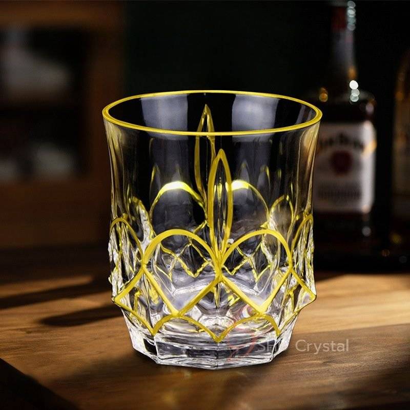 Crown Arc Gilded Pattern Crystal Glass Whiskey Tumbler