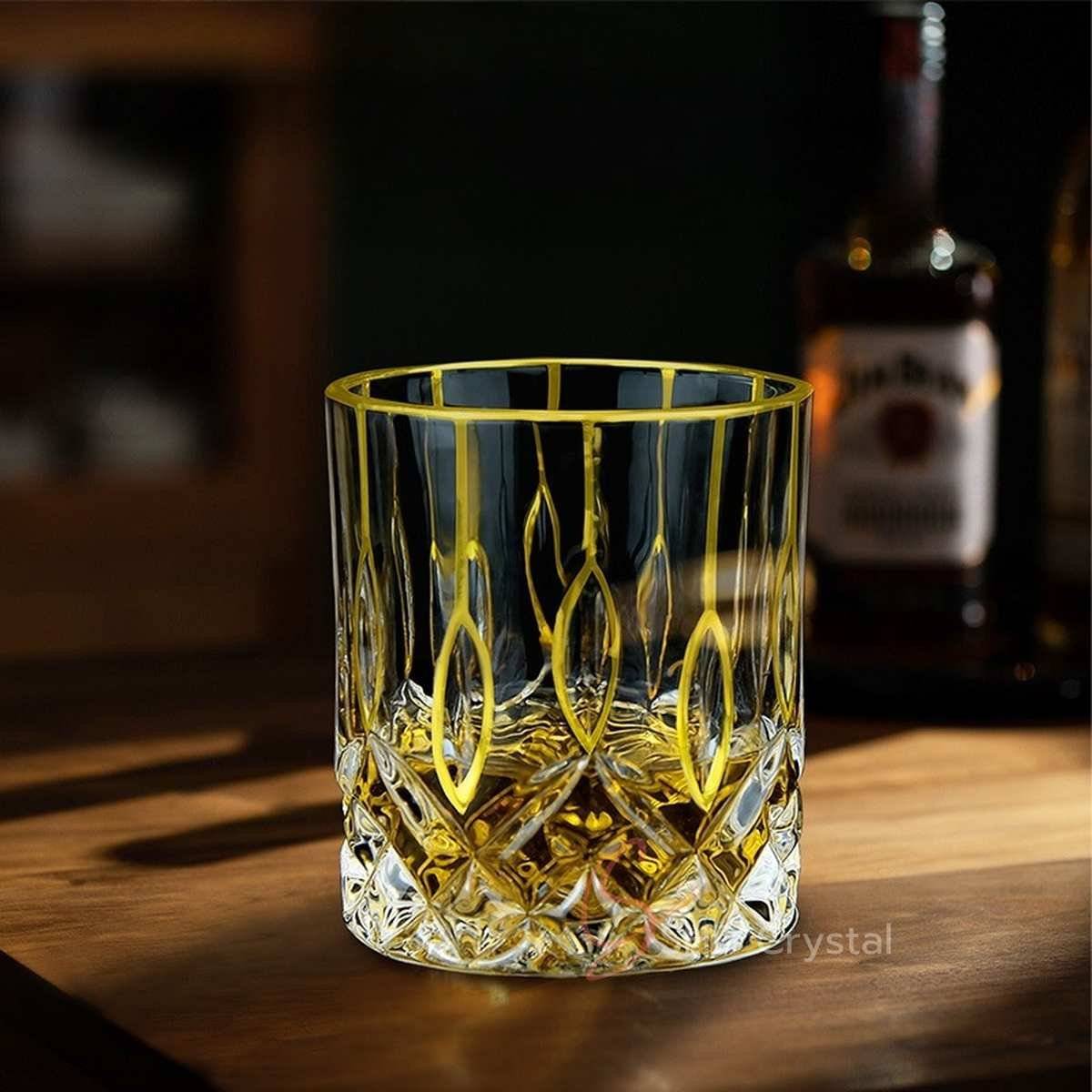 Vertical Oval Gilded Pattern Crystal Glass Whiskey Tumbler