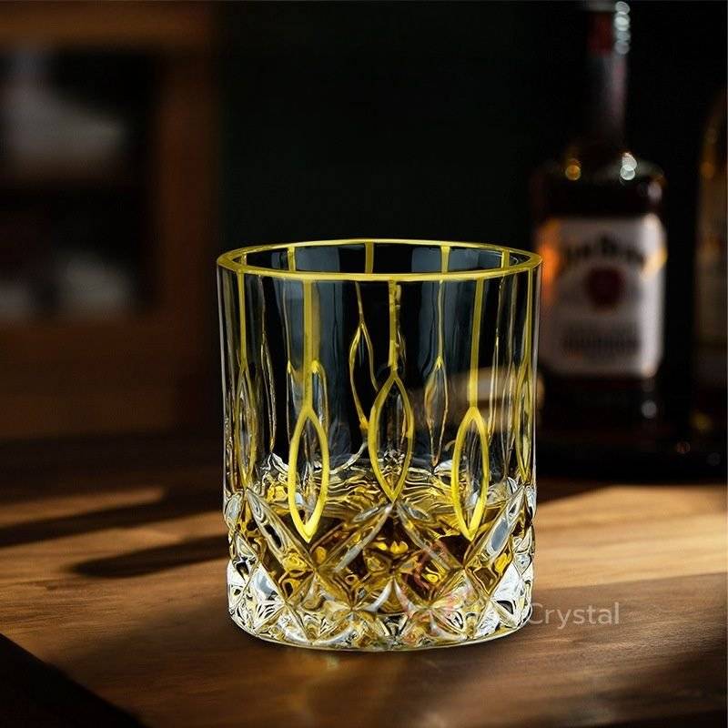 Vertical Oval Gilded Pattern Crystal Glass Whiskey Tumbler