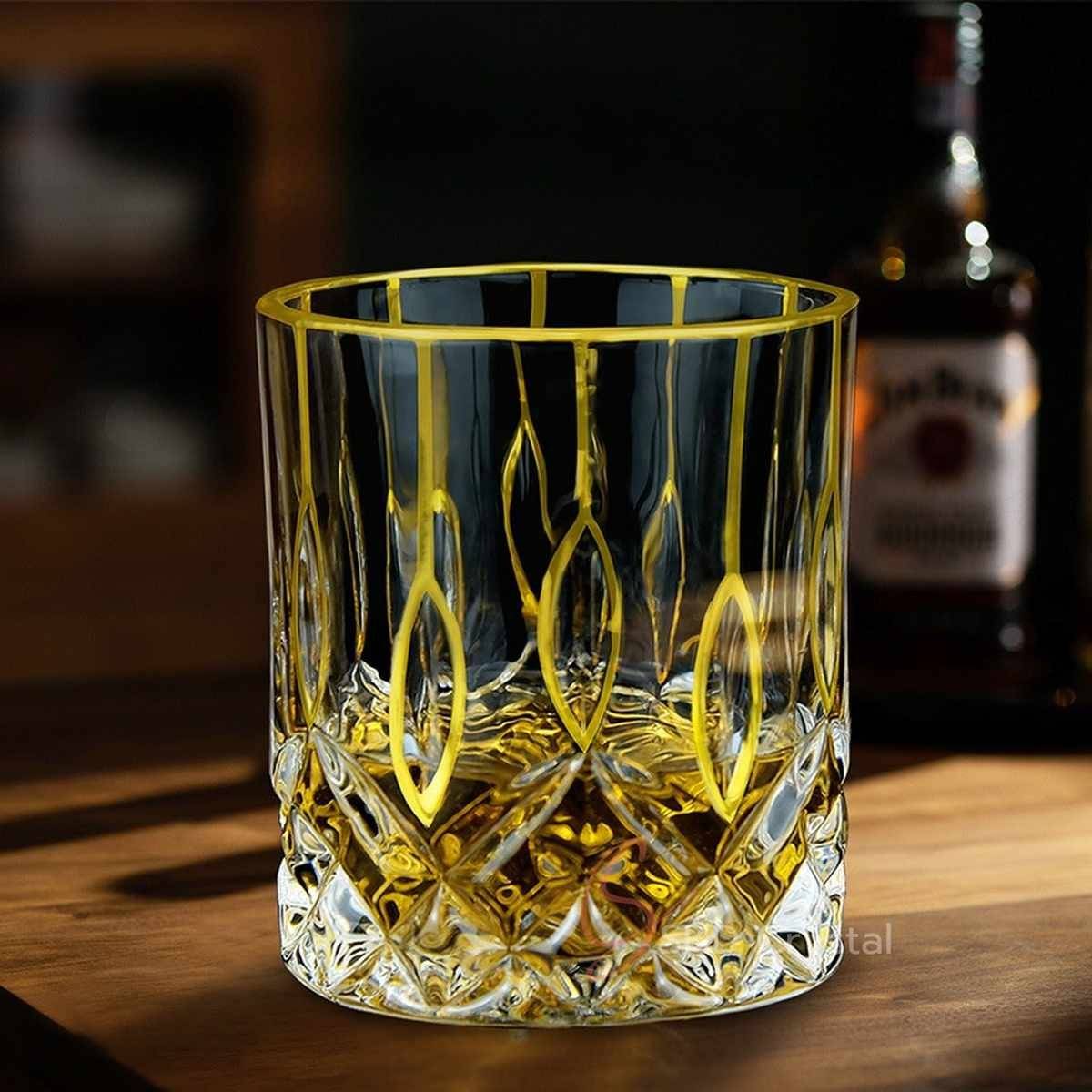 Large Vertical Oval Gilded Pattern Crystal Glass Whiskey Tumbler