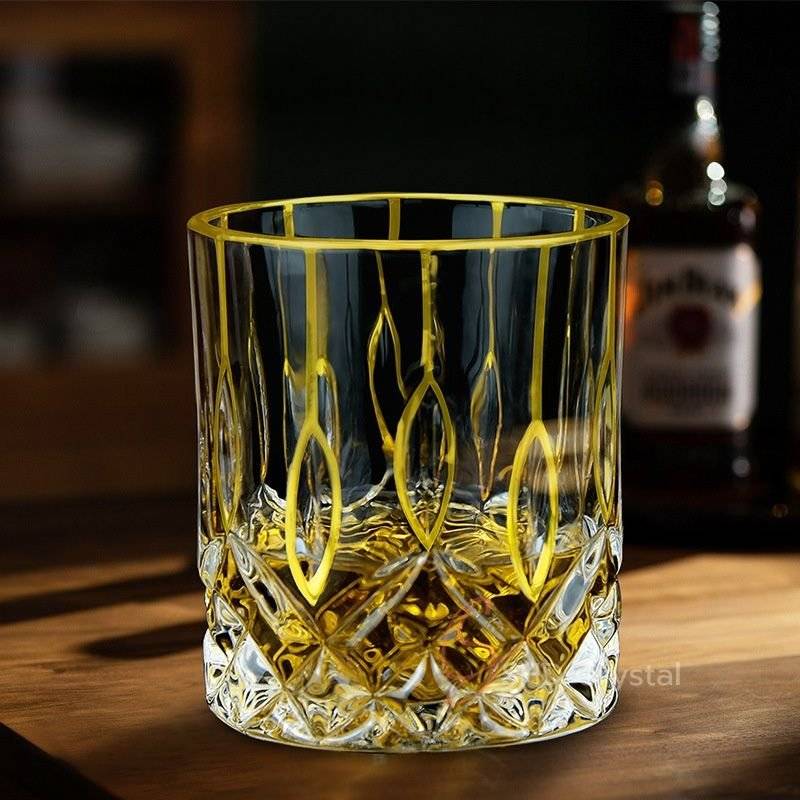 Large Vertical Oval Gilded Pattern Crystal Glass Whiskey Tumbler