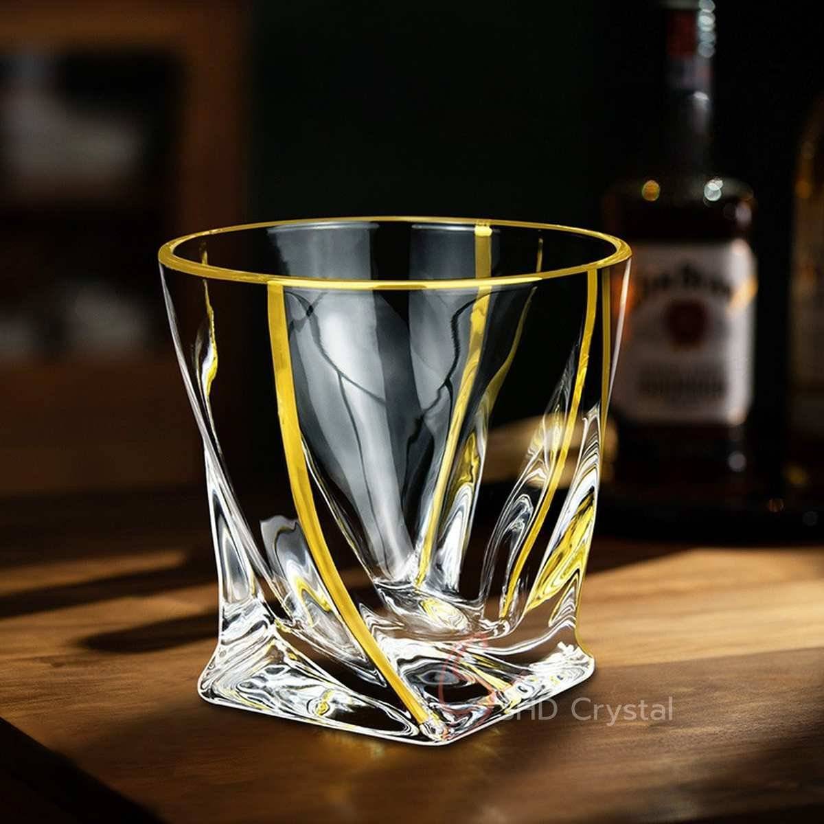 Radiating Flow Gilded Pattern Crystal Glass Whiskey Tumbler