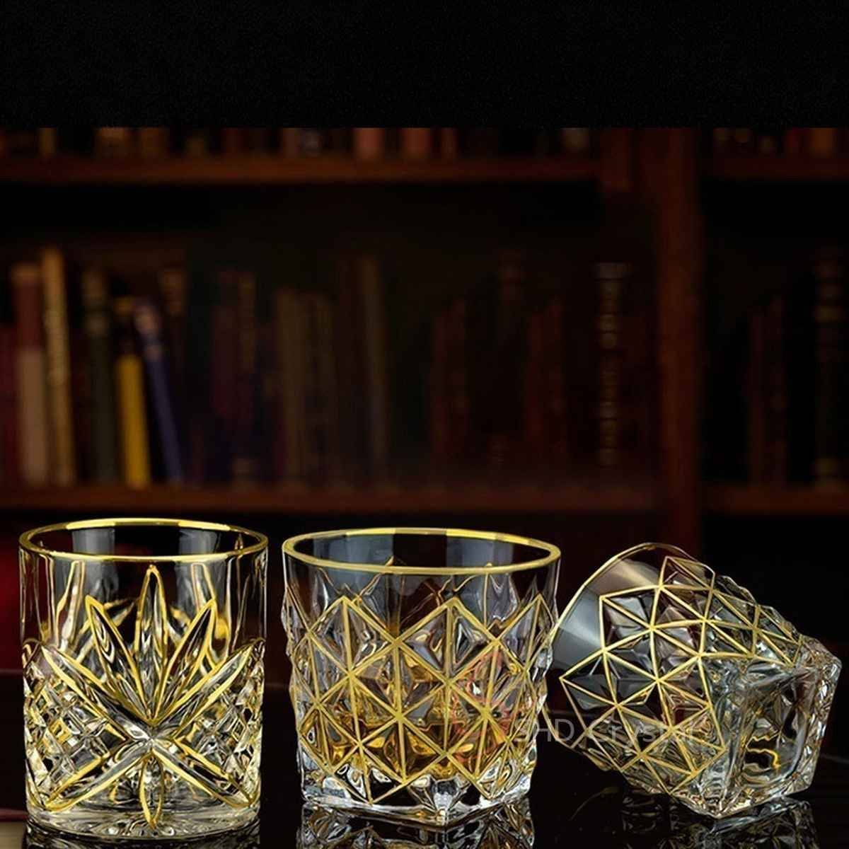 Geometric Tessellation Gilded Crystal Glass Whiskey Tumbler