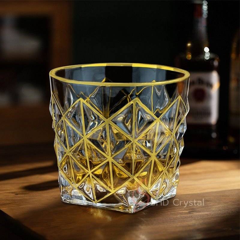 Geometric Tessellation Gilded Crystal Glass Whiskey Tumbler