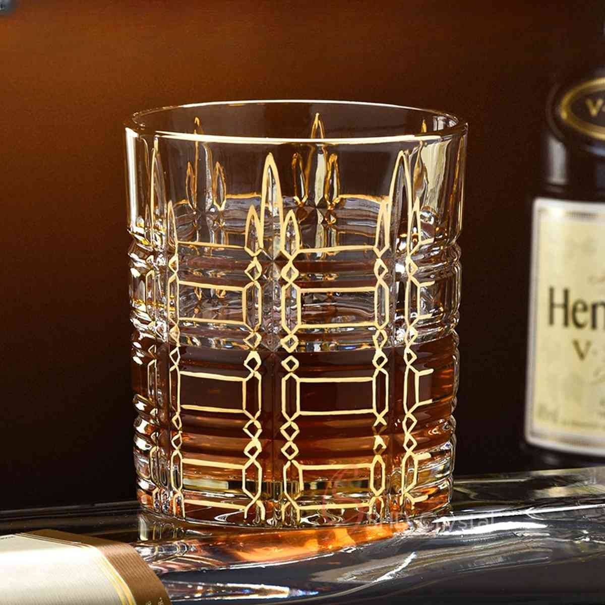 Vertical Line Gilded Crystal Glass Whiskey Tumbler