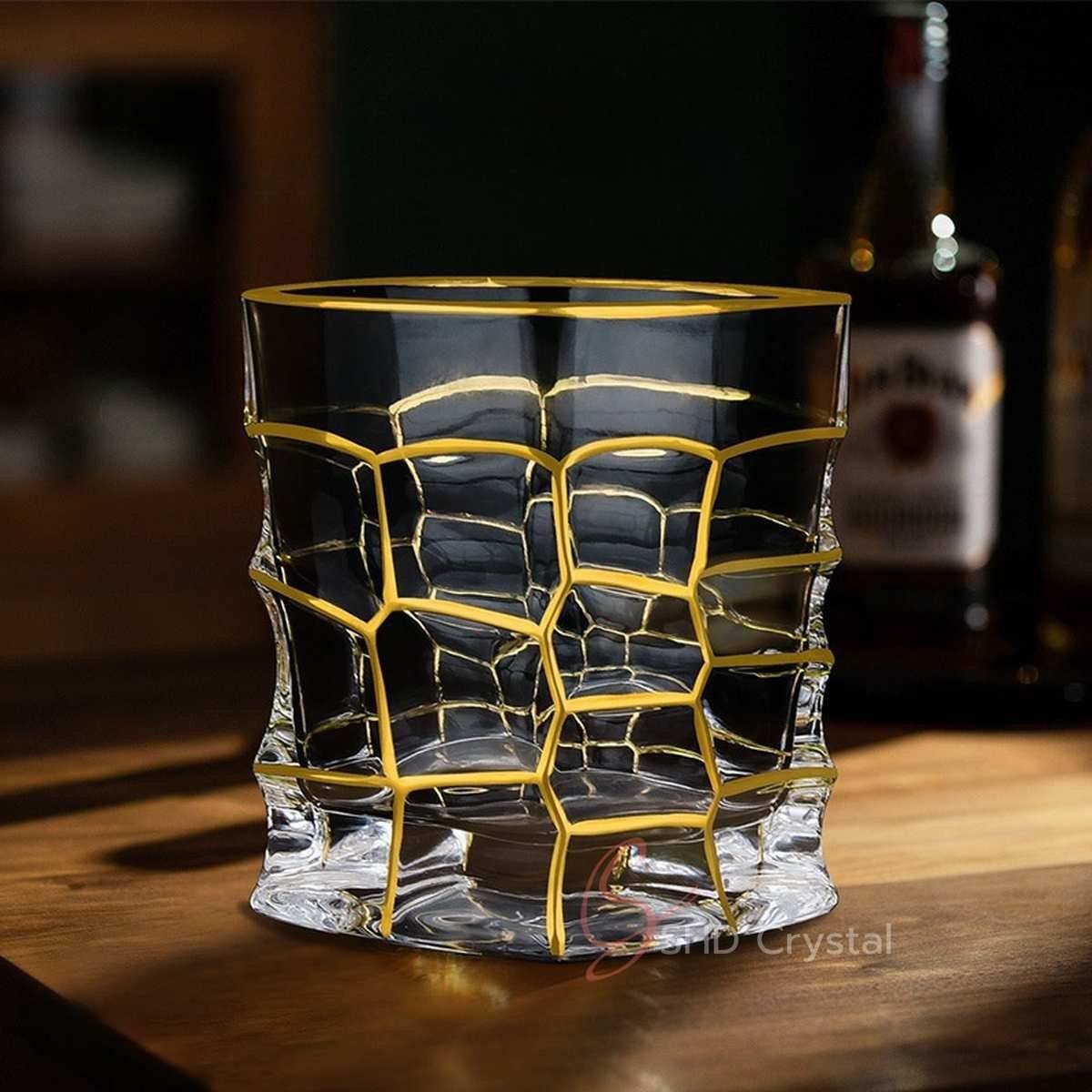 Organic Cell Gilded Pattern Crystal Glass Whiskey Tumbler