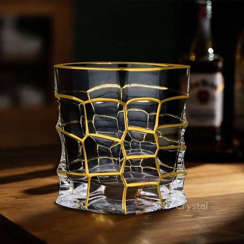 Organic Cell Gilded Pattern Crystal Glass Whiskey Tumbler
