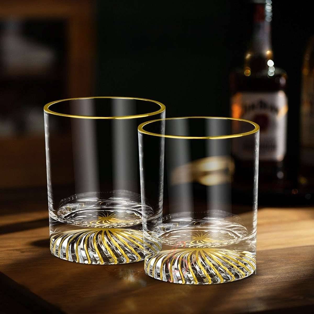 Spiral Base Gilded Crystal Glass Whiskey Tumbler Set