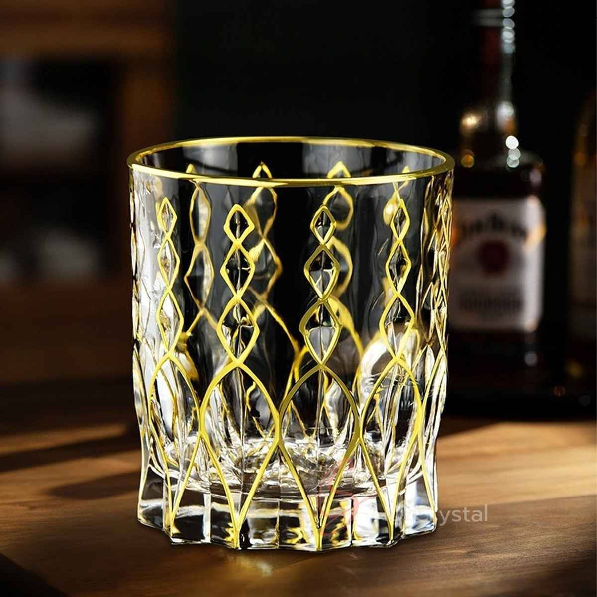 Repeating Lattice Gilded Crystal Glass Whiskey Tumbler