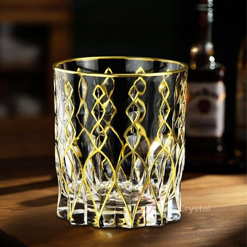 Repeating Lattice Gilded Crystal Glass Whiskey Tumbler