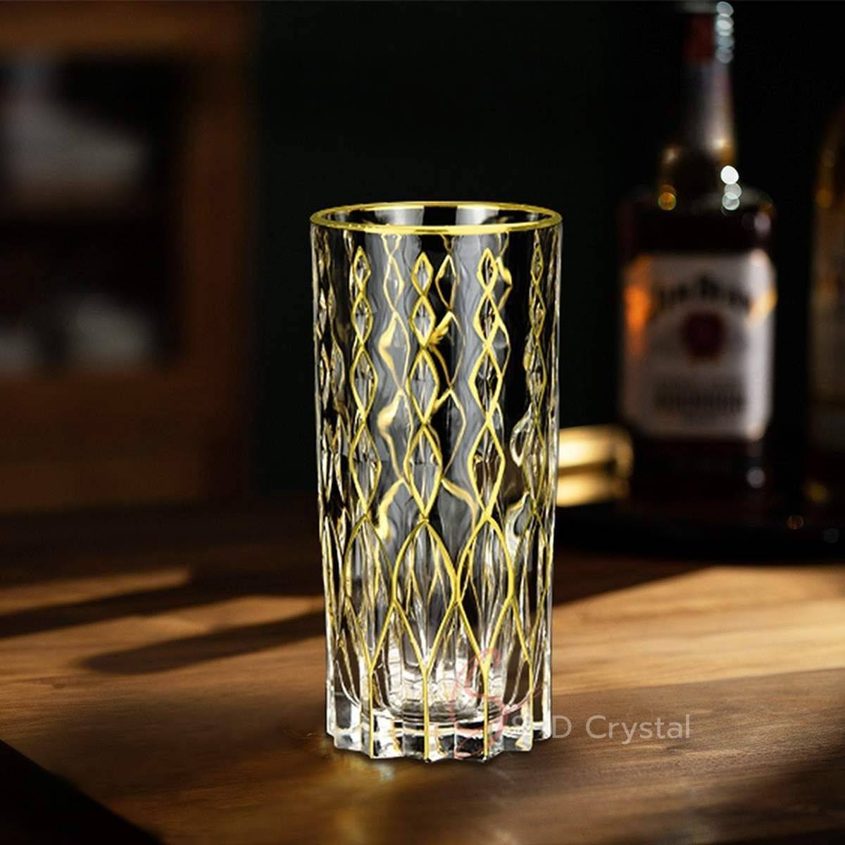 Vertical Lattice Gilded Crystal Highball Glass