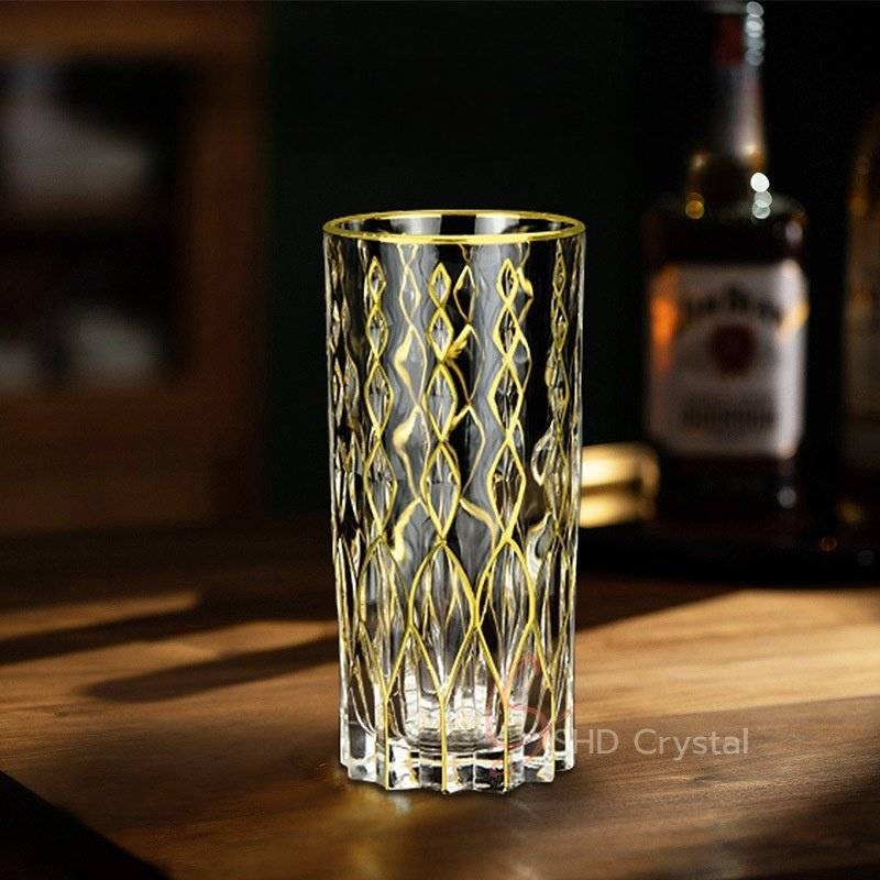 Vertical Lattice Gilded Crystal Highball Glass