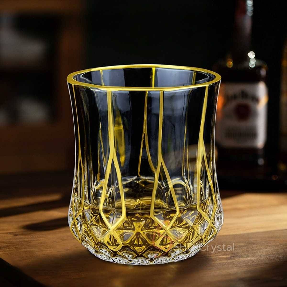 Vertical Prism Base Gilded Crystal Glass Whiskey Tumbler