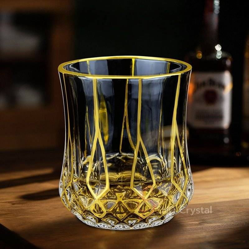 Vertical Prism Base Gilded Crystal Glass Whiskey Tumbler