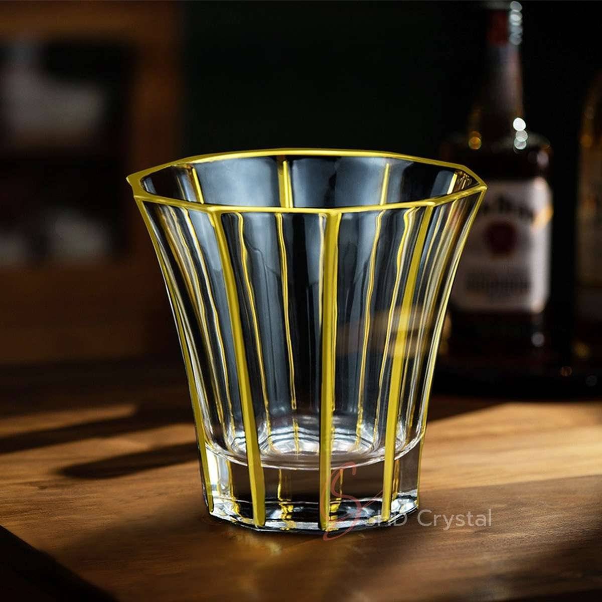 Faceted Edge Gilded Crystal Glass Whiskey Tumbler