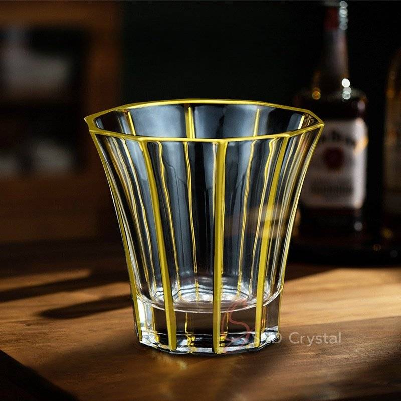 Faceted Edge Gilded Crystal Glass Whiskey Tumbler