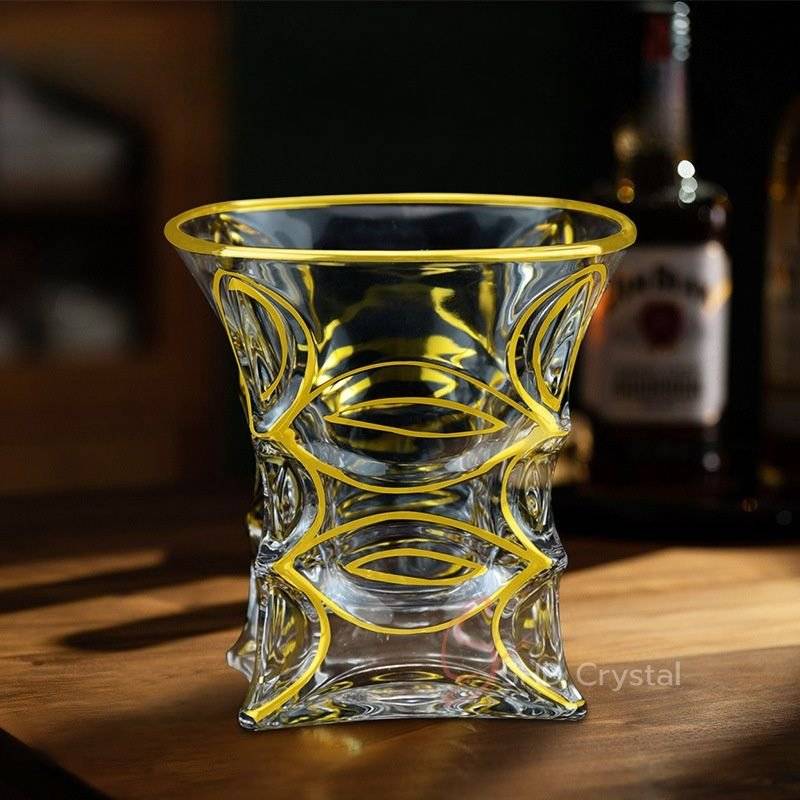 Ergonomic Contour Gilded Crystal Glass Whiskey Tumbler