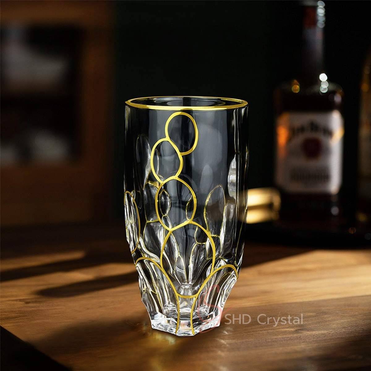 Orbital Ring Pattern Gilded Crystal Highball Glass