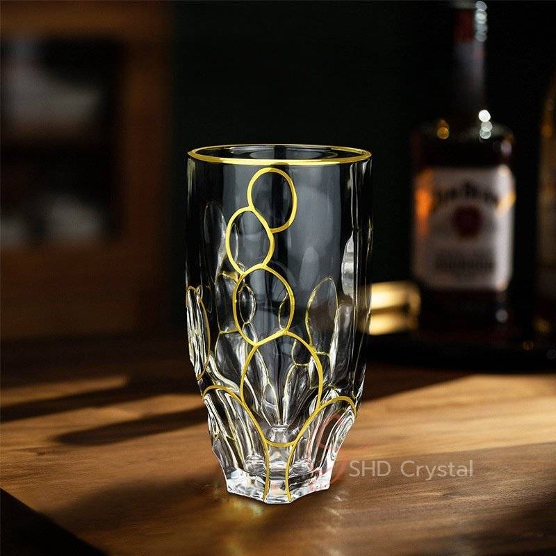 Orbital Ring Pattern Gilded Crystal Highball Glass