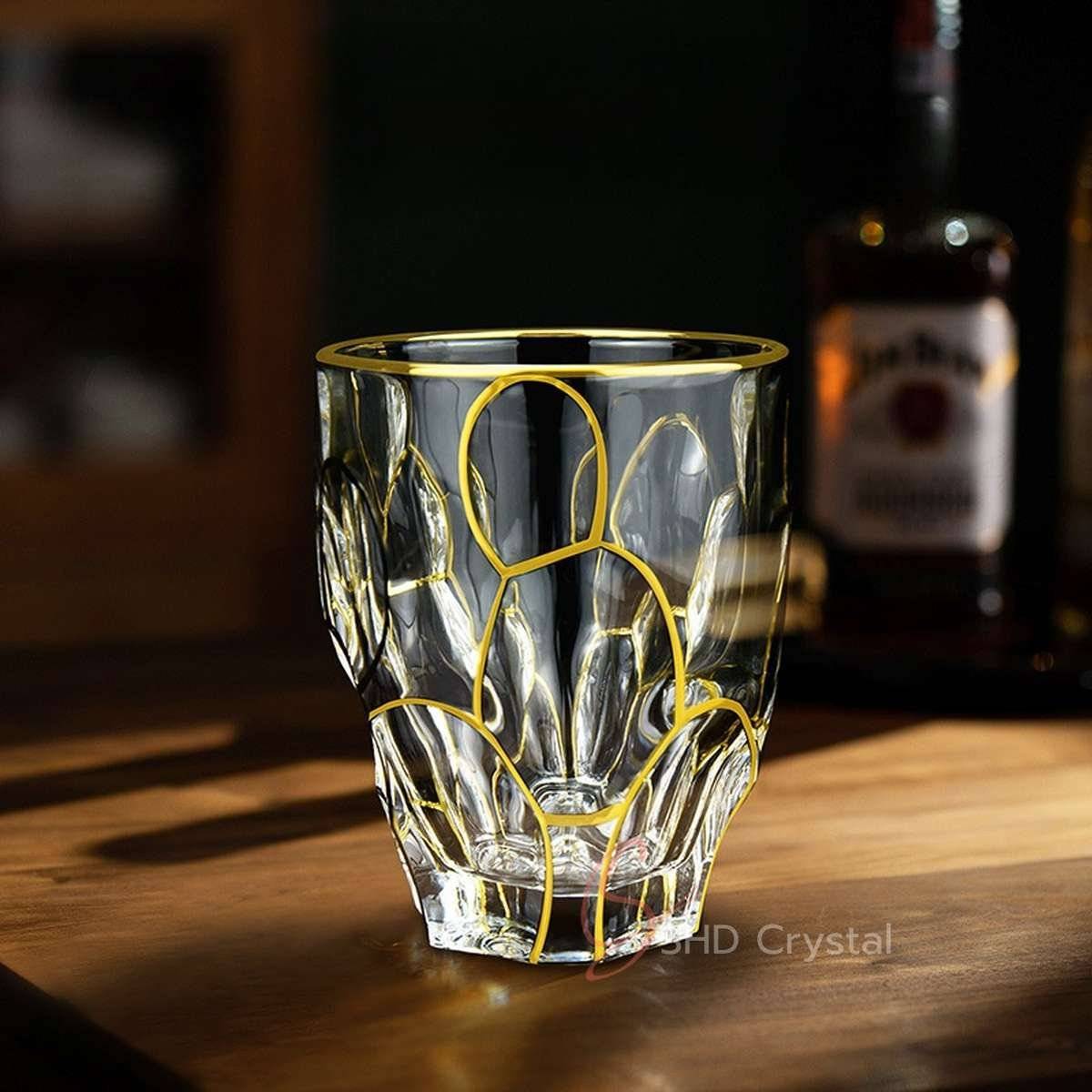 Orbital Ring Pattern Gilded Crystal Whiskey Tumbler