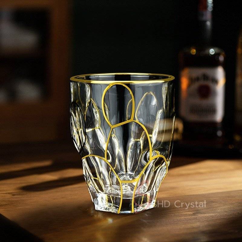 Orbital Ring Pattern Gilded Crystal Whiskey Tumbler