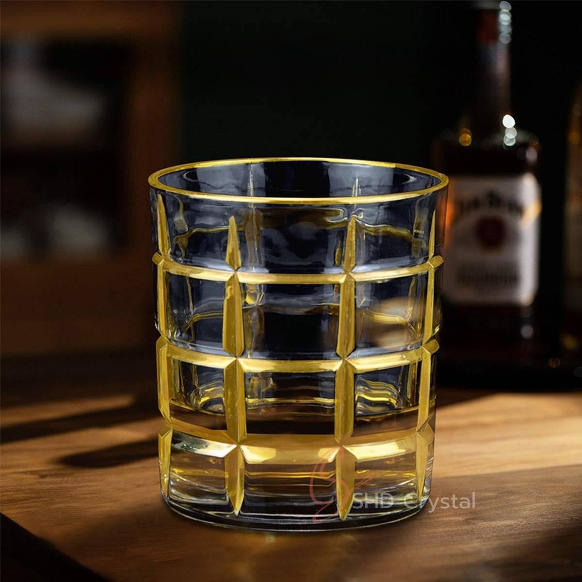 Column Grid Gilded Crystal Glass Whiskey Tumbler