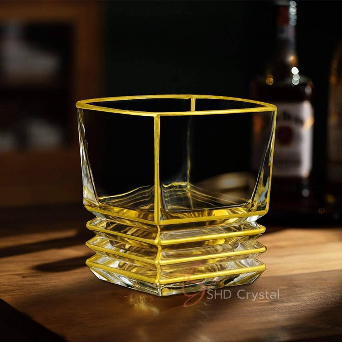 Layered Base Gilded Crystal Glass Whiskey Tumbler