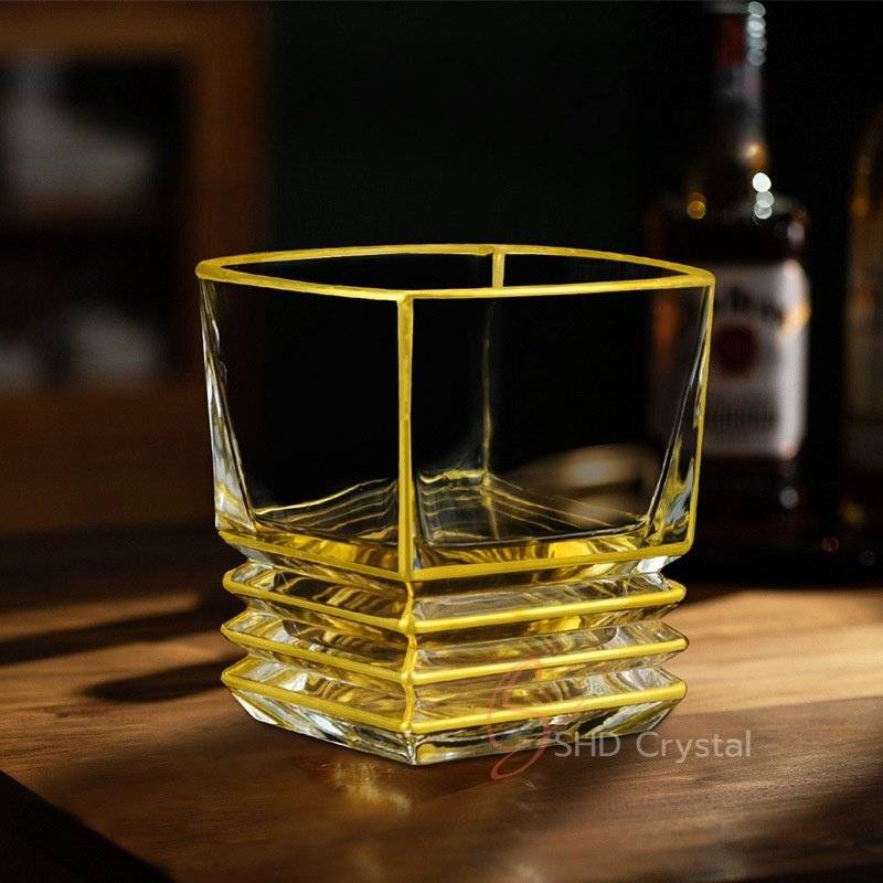 Layered Base Gilded Crystal Glass Whiskey Tumbler