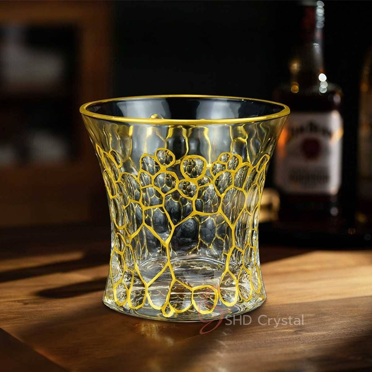 Organic Honeycomb Gilded Crystal Glass Whiskey Tumbler