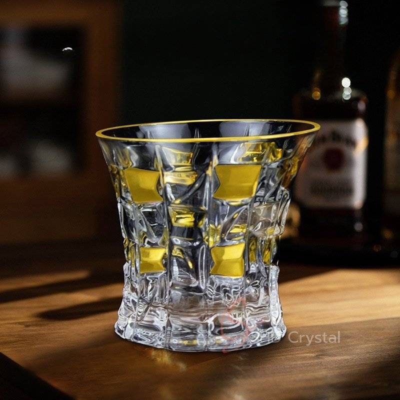 Embedded Block Gilded Crystal Glass Whiskey Tumbler