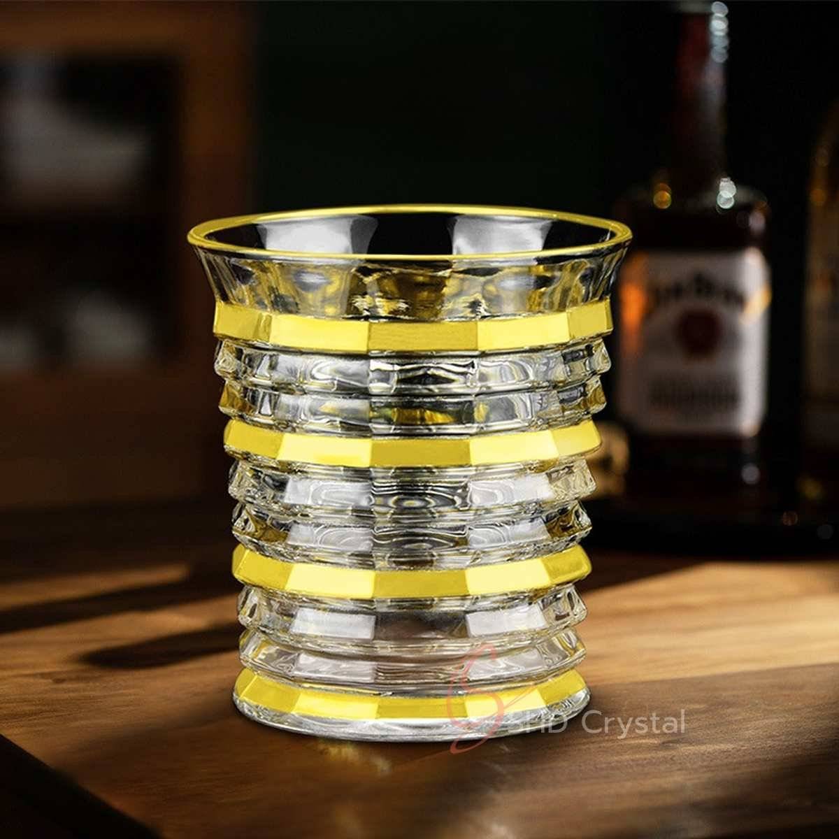 Layered Ring Band Gilded Crystal Glass Whiskey Tumbler