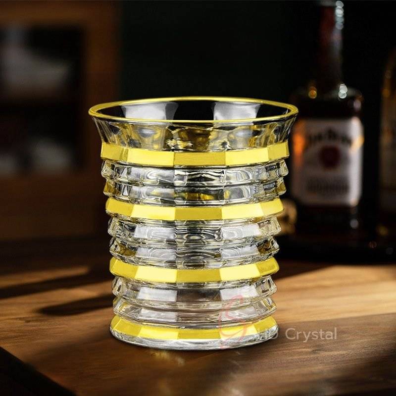 Layered Ring Band Gilded Crystal Glass Whiskey Tumbler