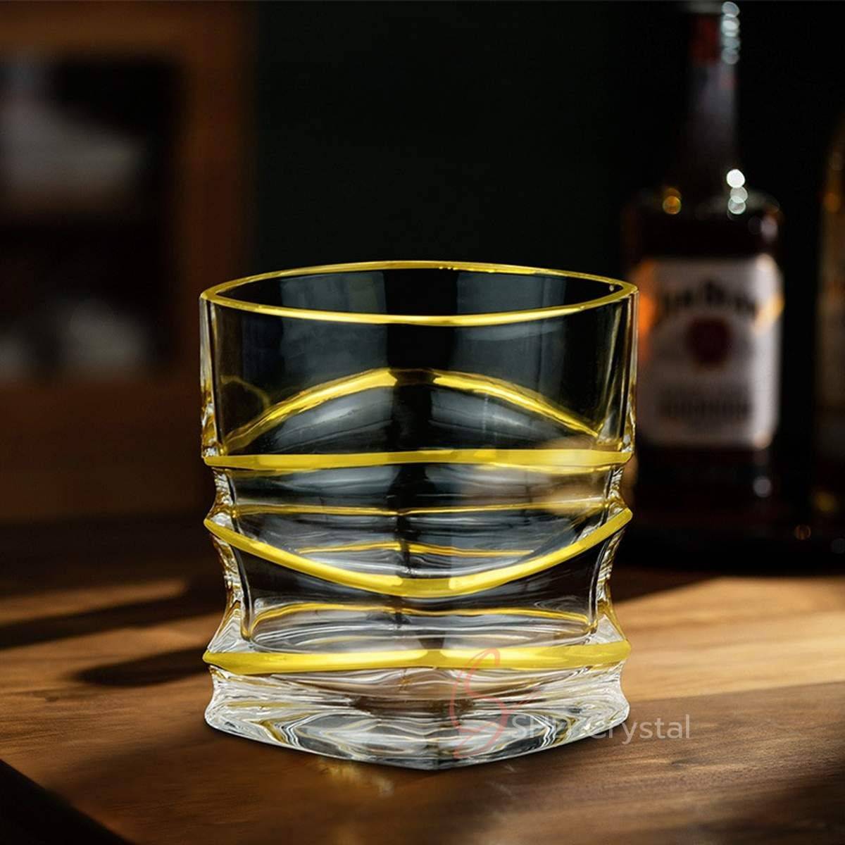 Wave Layer Gilded Crystal Glass Whiskey Tumbler