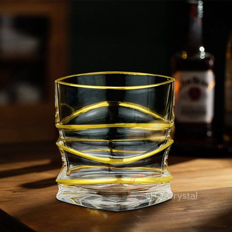 Wave Layer Gilded Crystal Glass Whiskey Tumbler