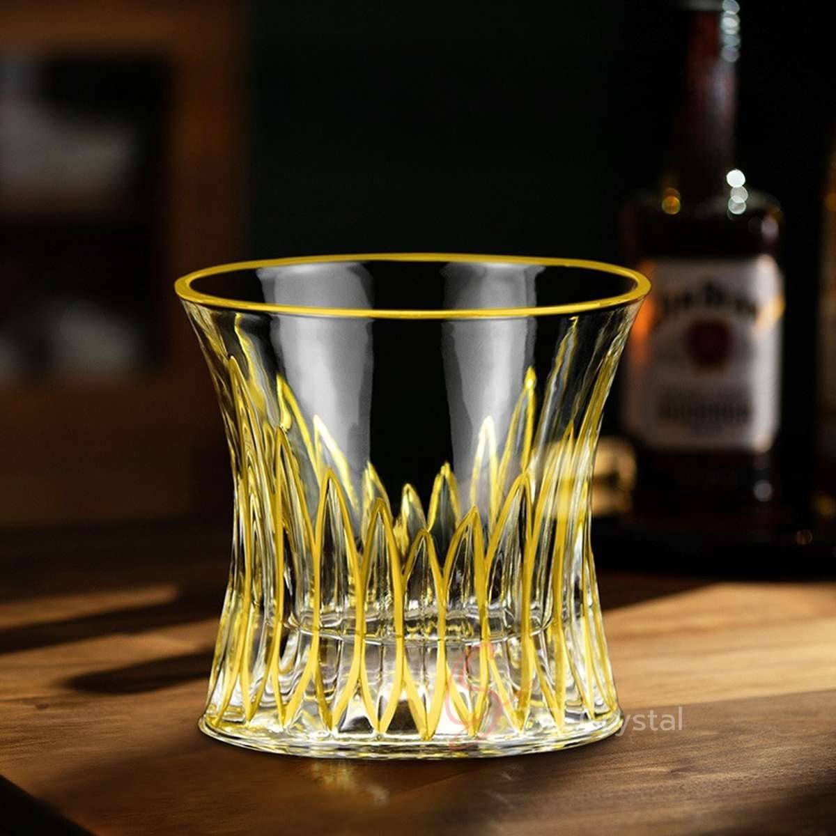 Wave Line Gilded Crystal Glass Whiskey Tumbler
