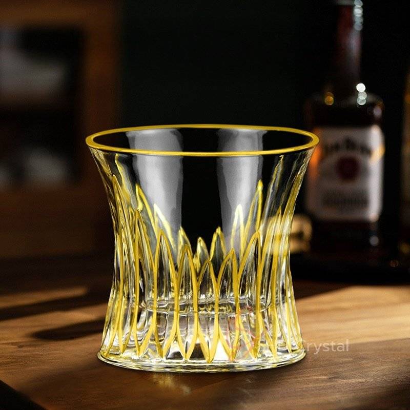 Wave Line Gilded Crystal Glass Whiskey Tumbler